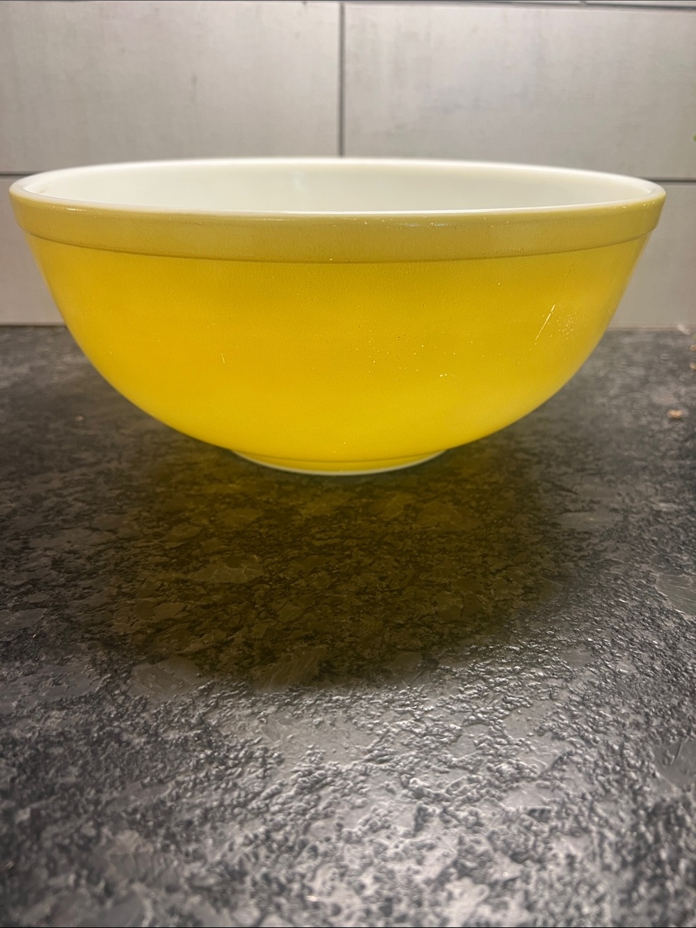 Pyrex Primary Color  Yellow Mixing Bowl - White Interior. Very good condition